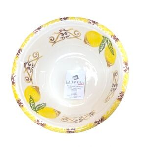 Large Hand Painted Italian Lemon Scroll Serving Bowl 11” La Tavola